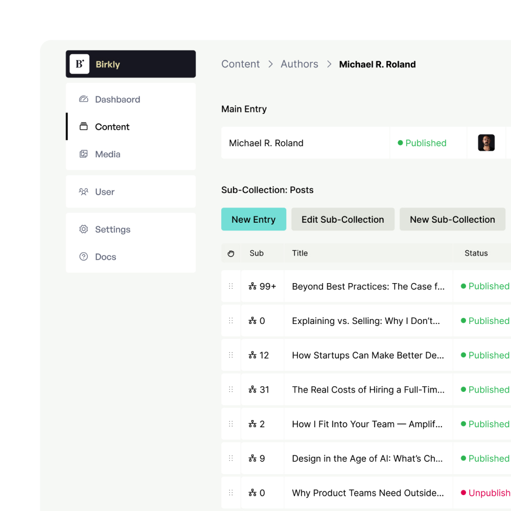 Birkly admin interface